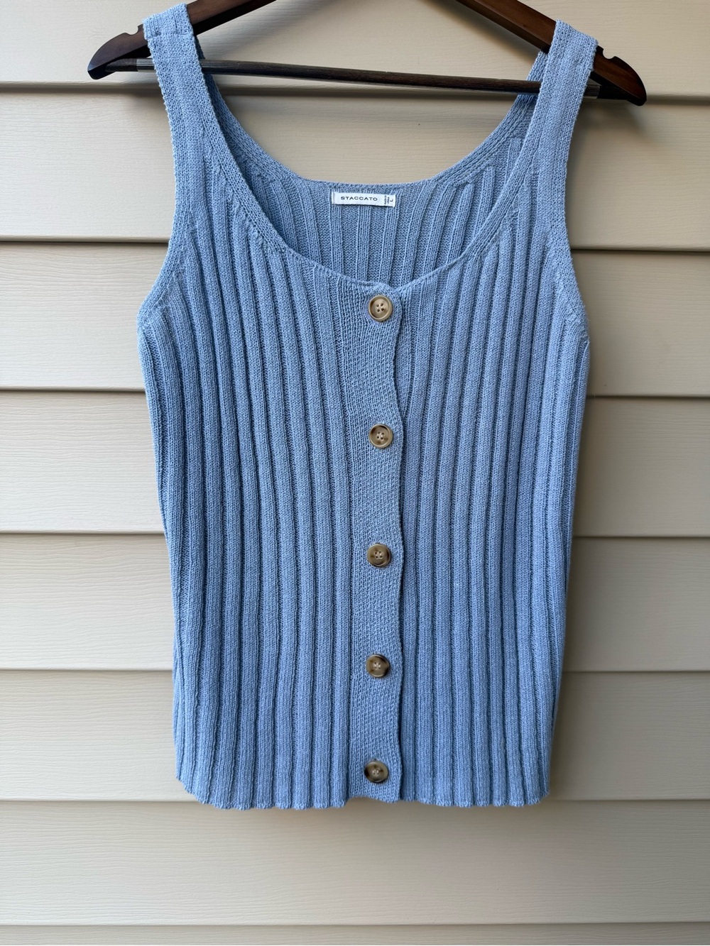 Staccato Blue Ribbed Knit Button Front Tank Top Size Large